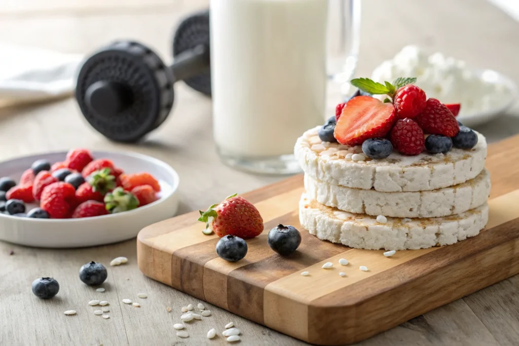 Rice cakes with cottage cheese and berries for post-workout nutrition	