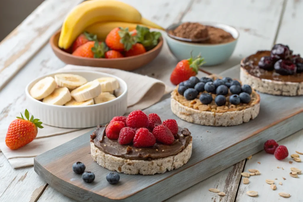 Whole grain rice cakes with nut butter and fruits	