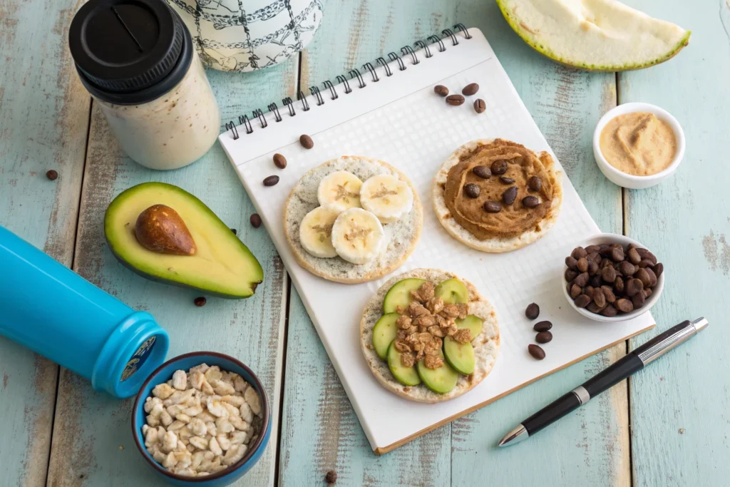 Variety of rice cake toppings including peanut butter, Greek yogurt, and tuna for a balanced bodybuilding diet	