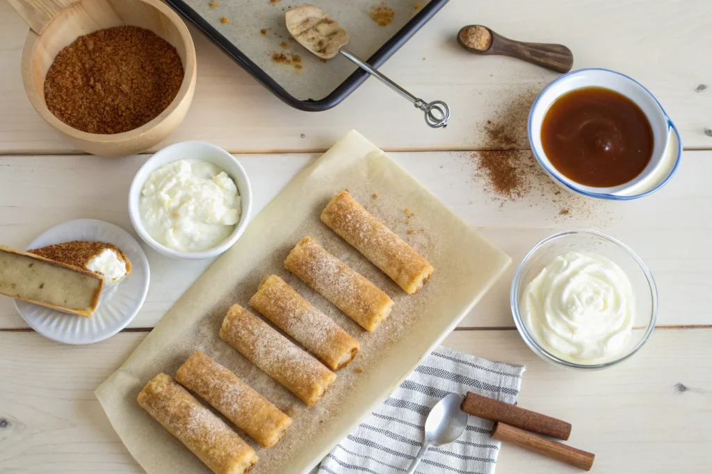 Step-by-step process of making Xango dessert, from rolling the tortilla to frying it golden brown	