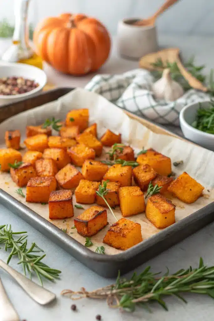 Does Butternut Squash Need Peeling Before Roasting? 2 Does Butternut Squash Need Peeling Before Roasting? Roasted butternut squash cubes on a baking sheet.