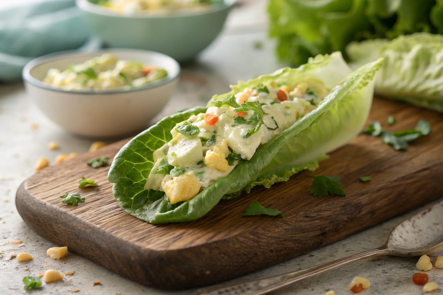 high-protein egg salad lettuce wraps close-up