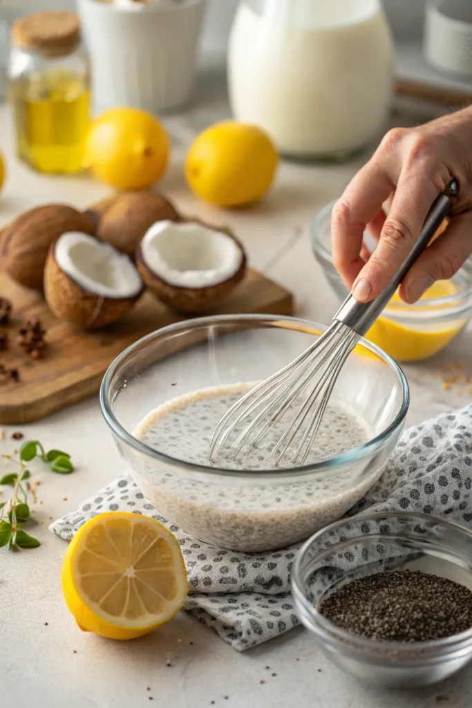 Lemon Coconut Chia Seed Pudding – A Refreshing Superfood Delight 1 Lemon Coconut Chia Seed Pudding – A Refreshing Superfood Delight Mixing Lemon Coconut Chia Seed Pudding in a bowl
