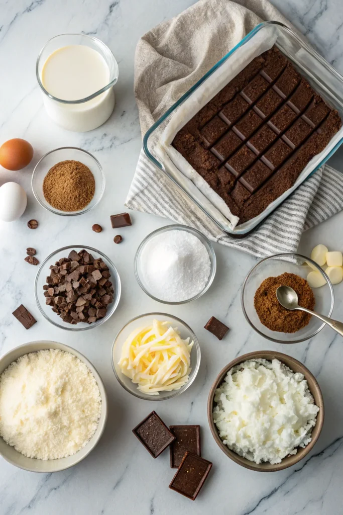 Mounds Poke Cake: The Ultimate Coconut-Chocolate Dessert Recipe 1 Mounds Poke Cake: The Ultimate Coconut-Chocolate Dessert Recipe Ingredients for Mounds Poke Cake on kitchen counter