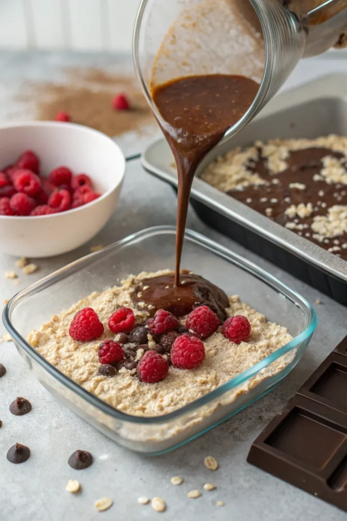 No-Bake Raspberry Chocolate Oat Squares: Easy, Healthy, and Irresistibly Delicious 1 No-Bake Raspberry Chocolate Oat Squares: Easy, Healthy, and Irresistibly Delicious Step-by-step preparation of no-bake raspberry chocolate oat squares